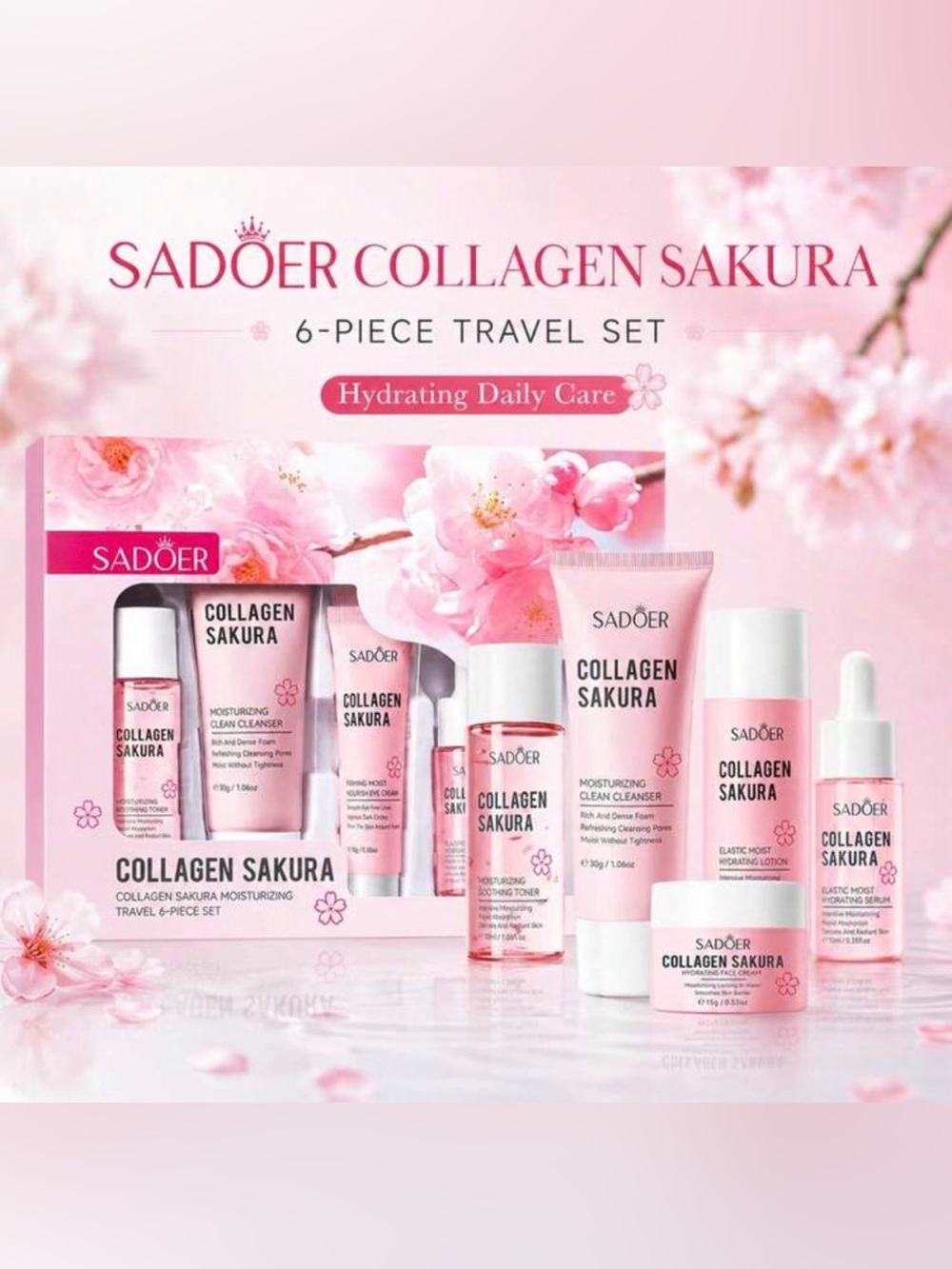 Collagen Sakura Hydrating Skincare🍬💝- Pink 6 pc travel set